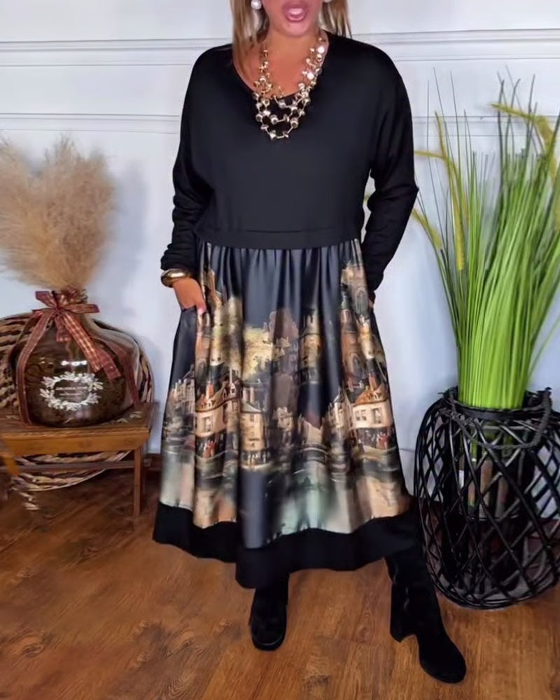Delyssara - Robe libre et à motifs avec des manches longues