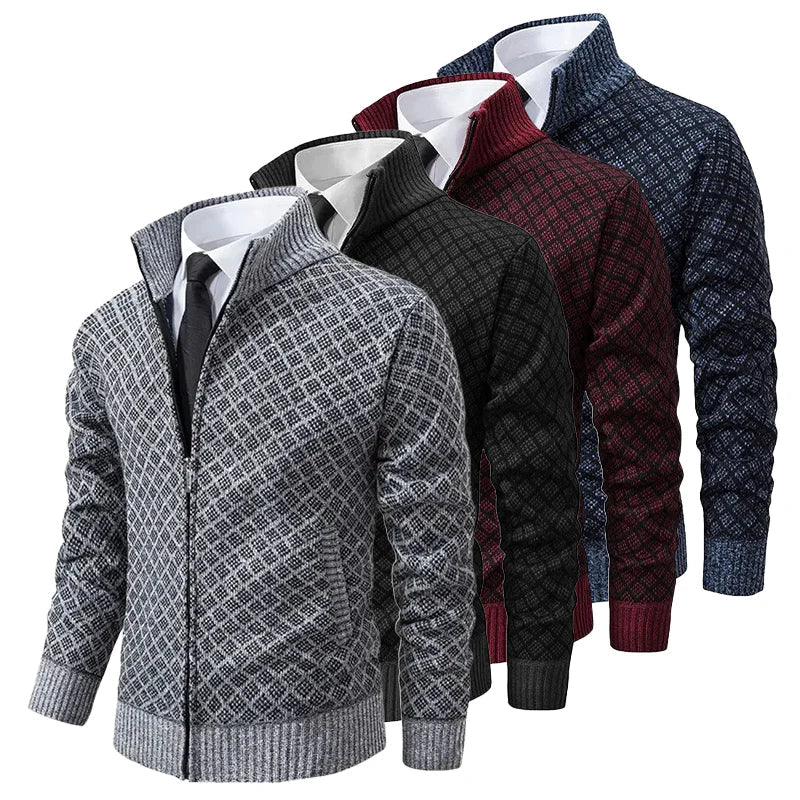 Fabian - Cardigan homme zippé col montant tricot jacquard coupe moderne
