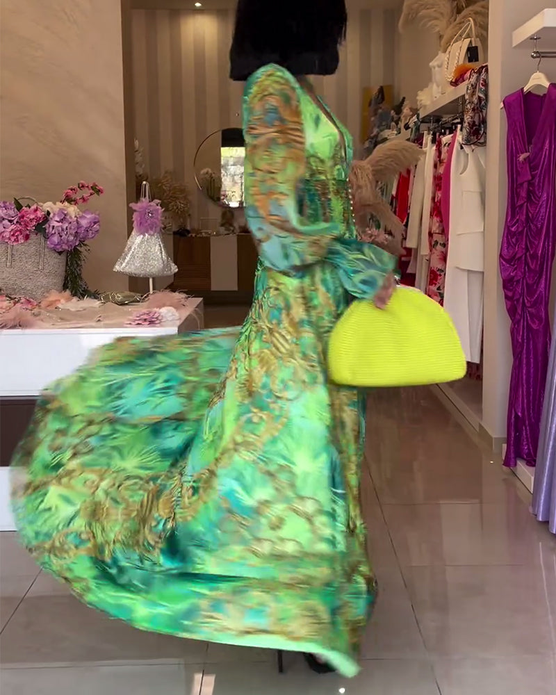 Aceline - Robe Longue à Imprimé Élégant et Taille Empire