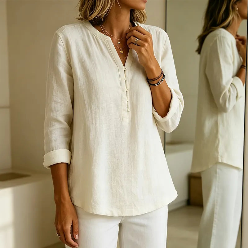 Vaelis - Chemise femme ample col V avec boutons