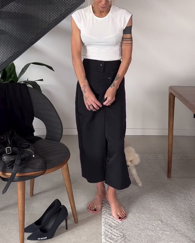 Blair - Pantalon femme large asymétrique pour bureau et quotidien