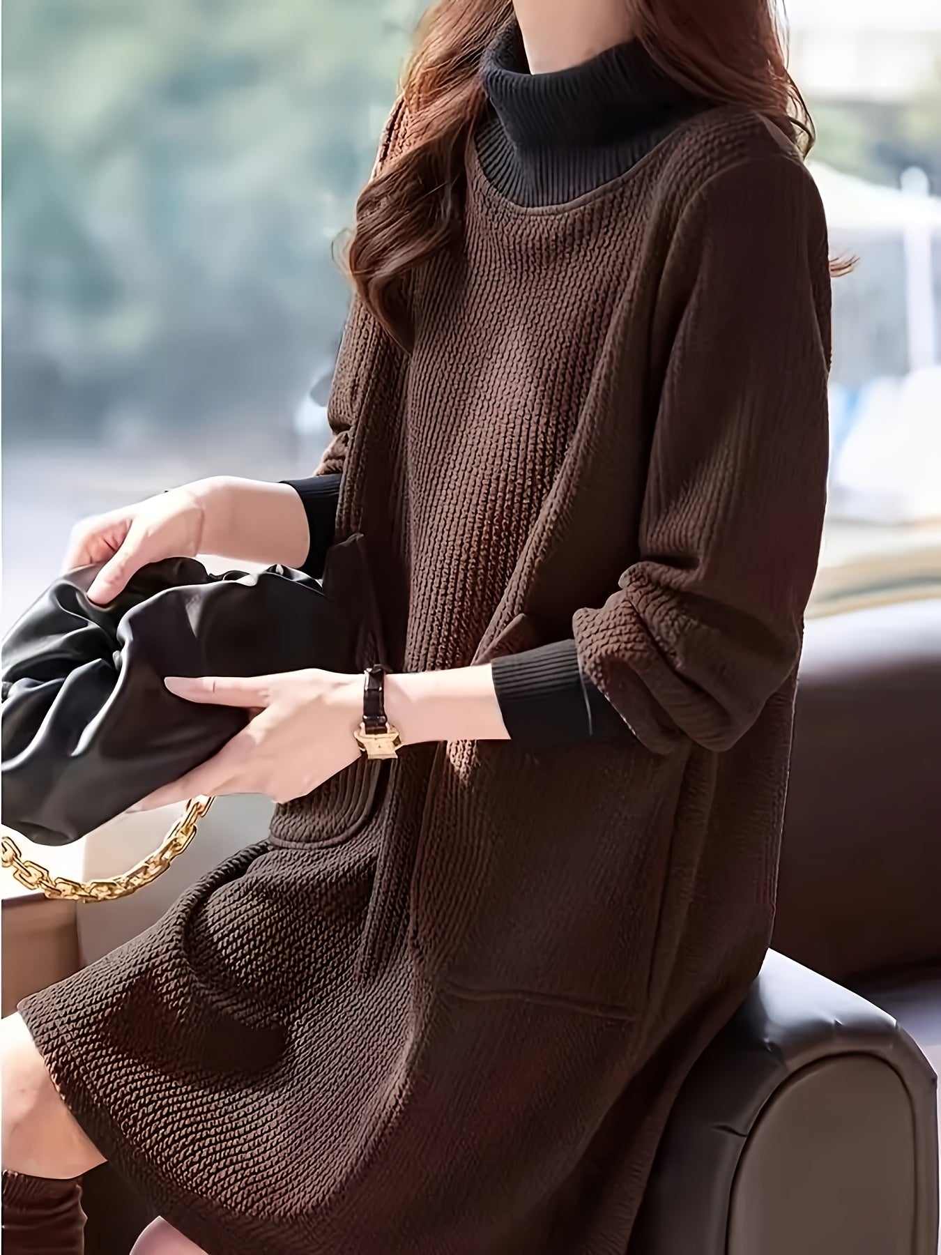 Lydie - Robe Midi Chic à Col Haut et Manches Raglan