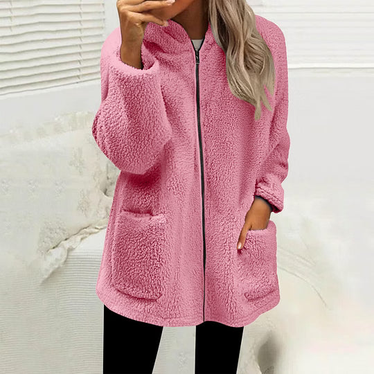 Stien - Women's knitted zip-up mock neck cardigan with decorative buttons