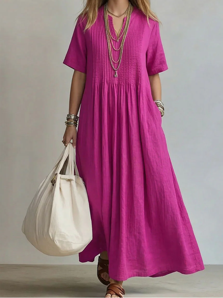 Sylovelle - Robe maxi femme fluide plissée en coton et lin léger