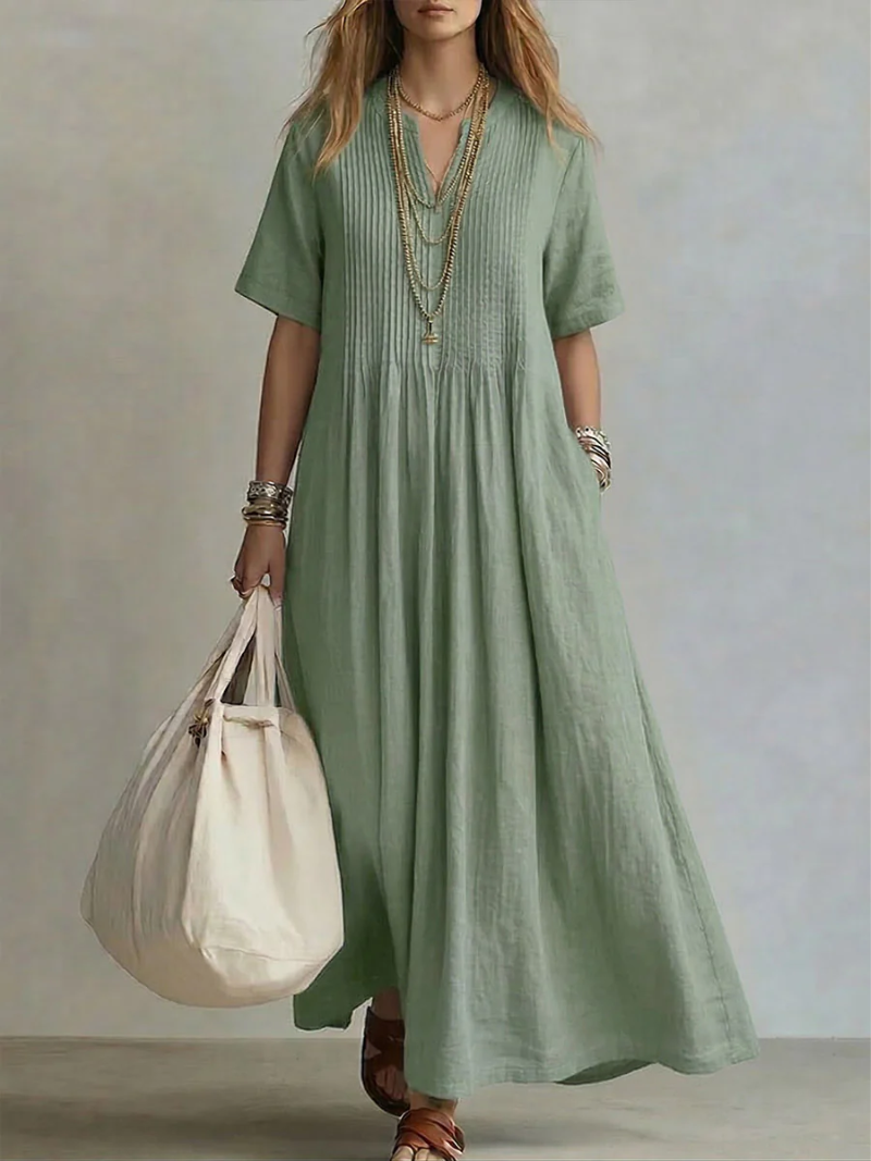 Jaxellea - Robe Femme Maxi Fluide Col V Léger Pour Été Quotidien