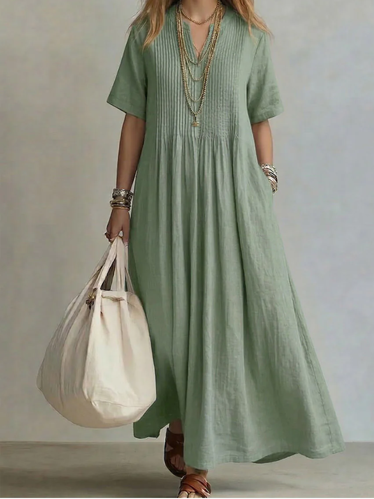 Sylovelle - Robe maxi femme fluide plissée en coton et lin léger