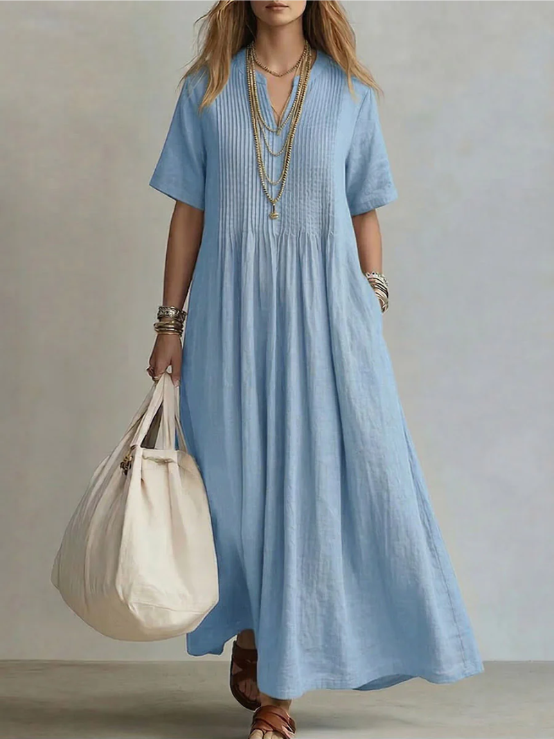 Jaxellea - Robe Femme Maxi Fluide Col V Léger Pour Été Quotidien