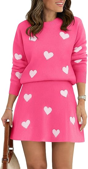 Helissora - Ensemble Jupe Et Pull Femme À Motifs Cœurs