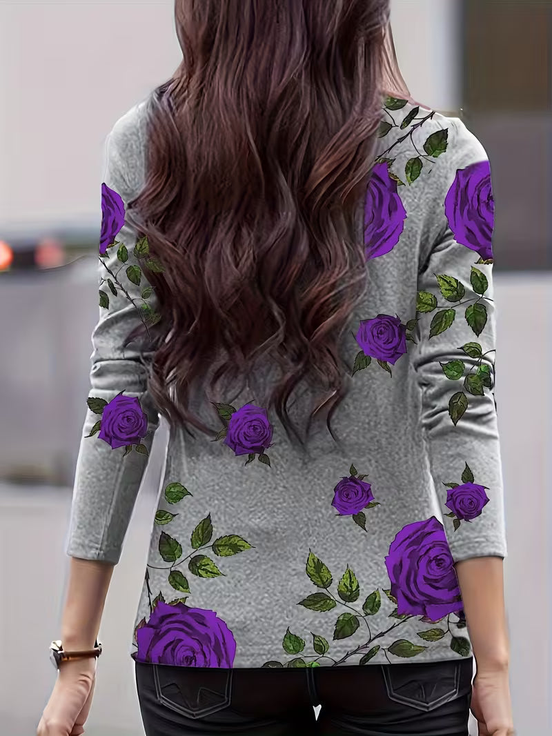 Tineke - Women's high-neck floral long-sleeve top