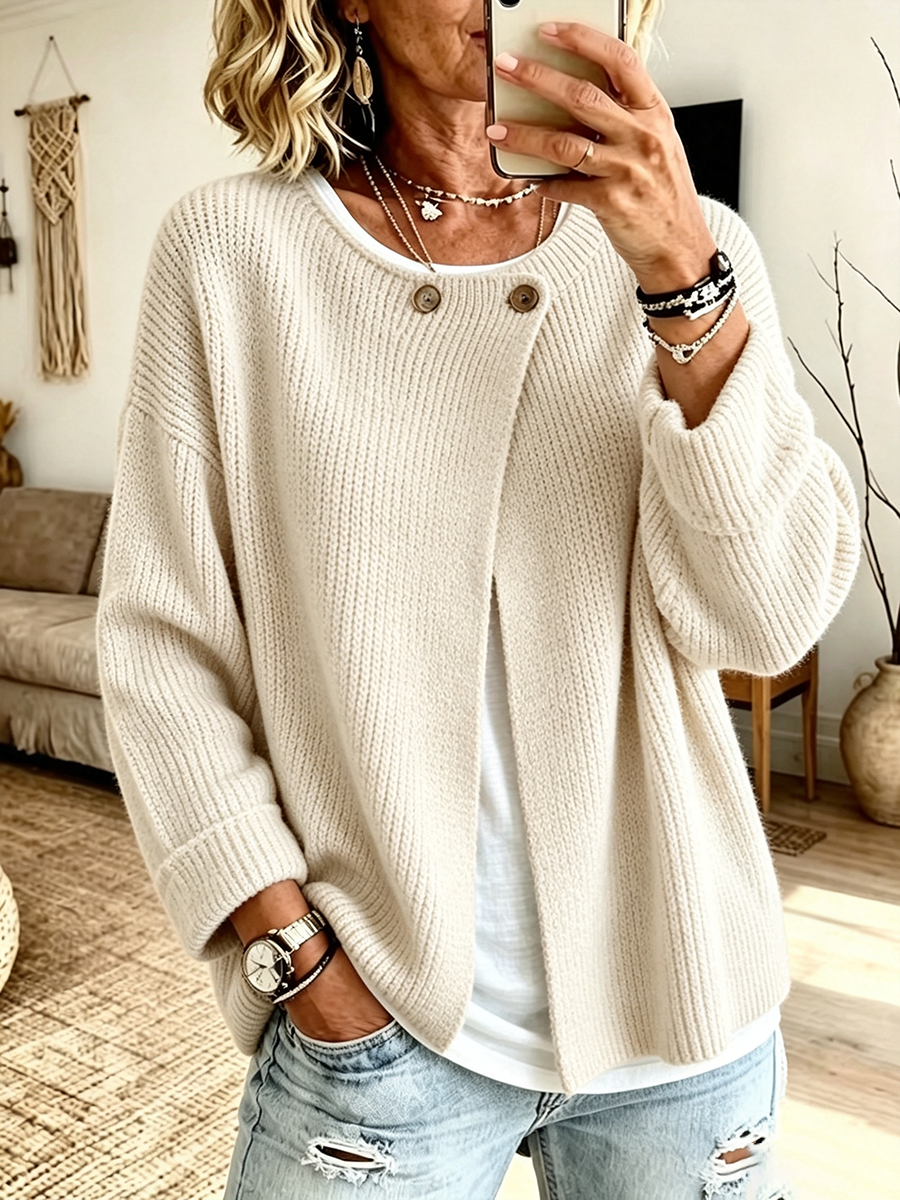 Lobke - Cardigan femme en maille côtelée à coupe asymétrique