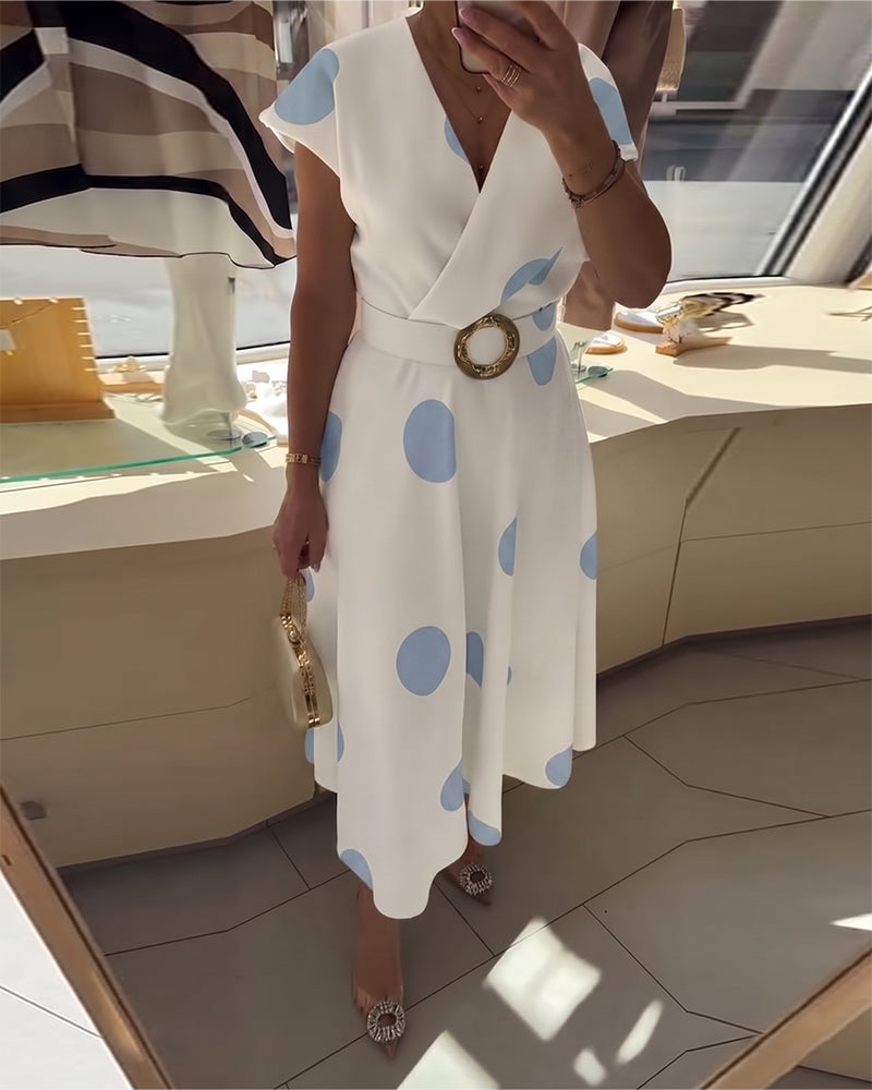 Kalessae - Robe midi femme à pois avec décolleté en V