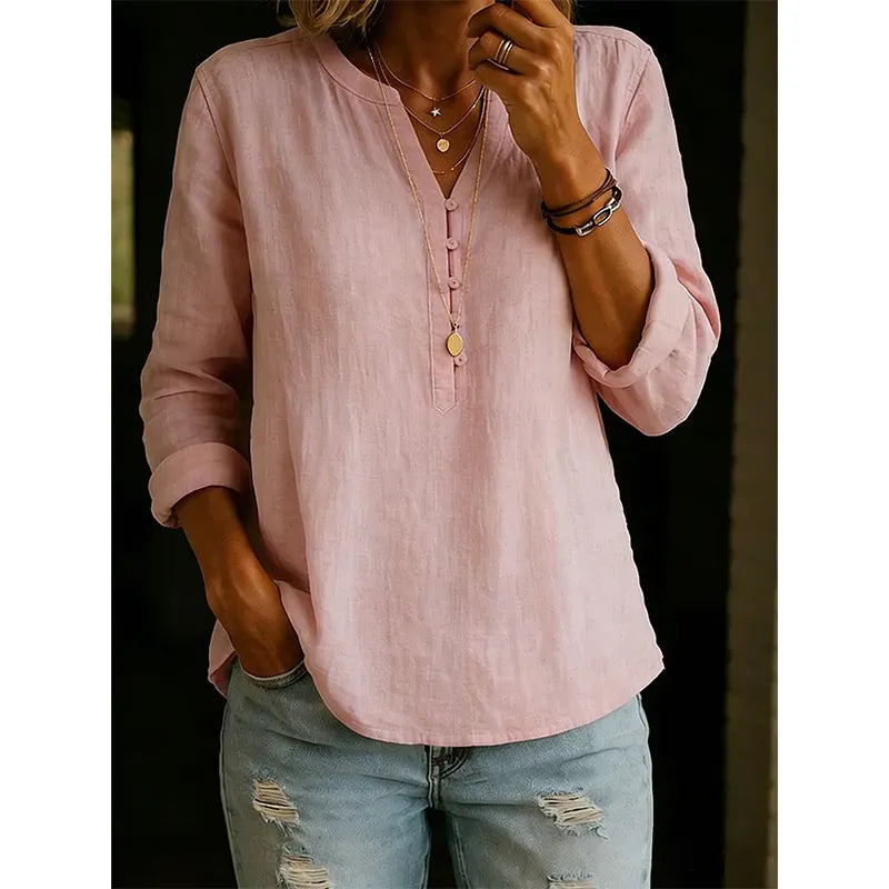 Vaelis - Chemise femme ample col V avec boutons