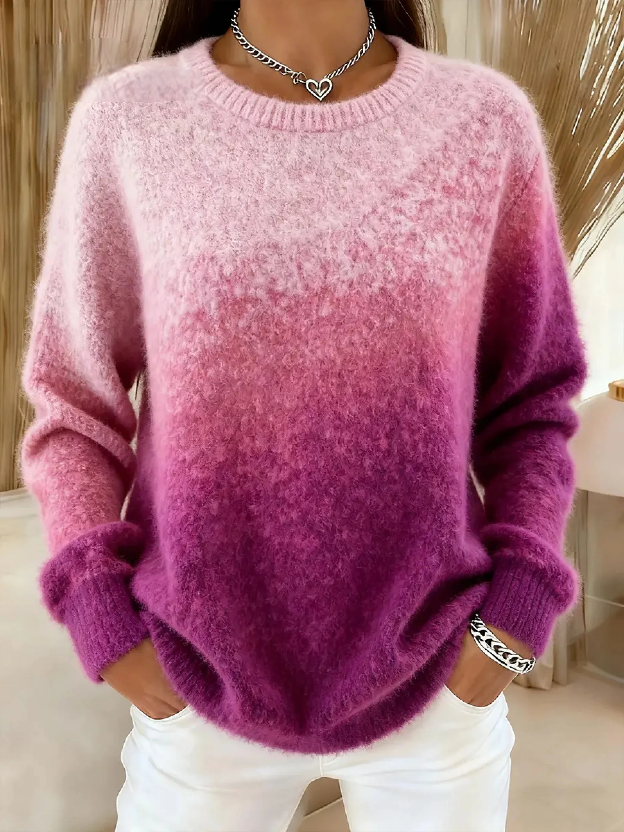 Evelivra – Pull Dégradé En Maille Douce Élégance Décontractée