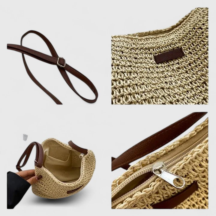 Mirelina - Sac femme bandoulière raphia tressé style boho naturel