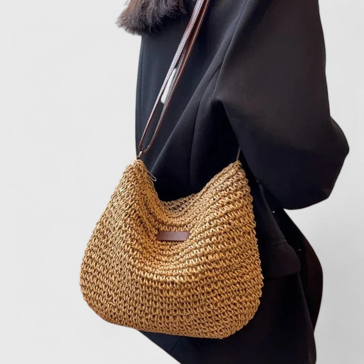 Mirelina - Sac femme bandoulière raphia tressé style boho naturel