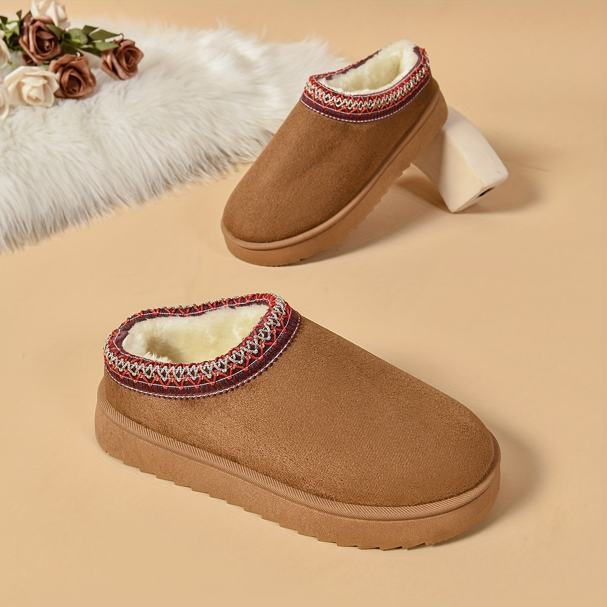 Selviane - Bottes Slip-On Ethniques à Doublure en Fausse Fourrure