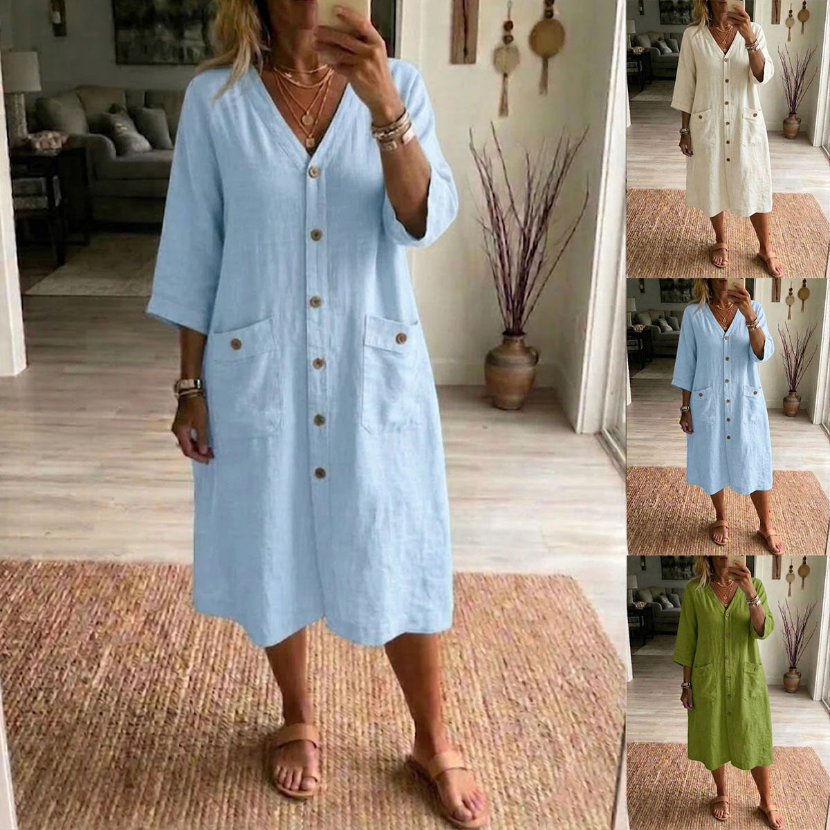 Oryssa - Robe Femme Ample Boutonnée Style Léger Pour Journée Active