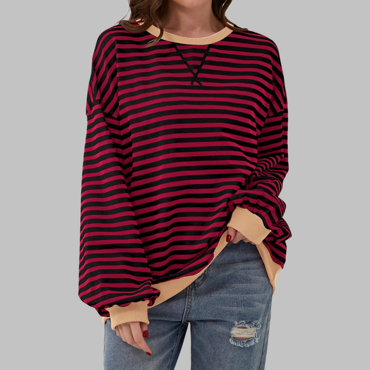 Helyria - Pull femme rayé oversize confortable style décontracté hiver