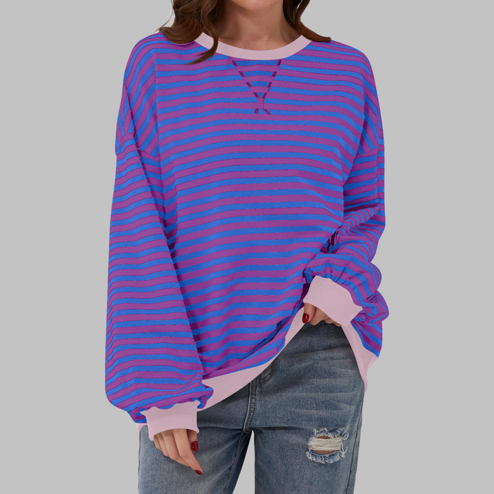 Helyria - Pull femme rayé oversize confortable style décontracté hiver