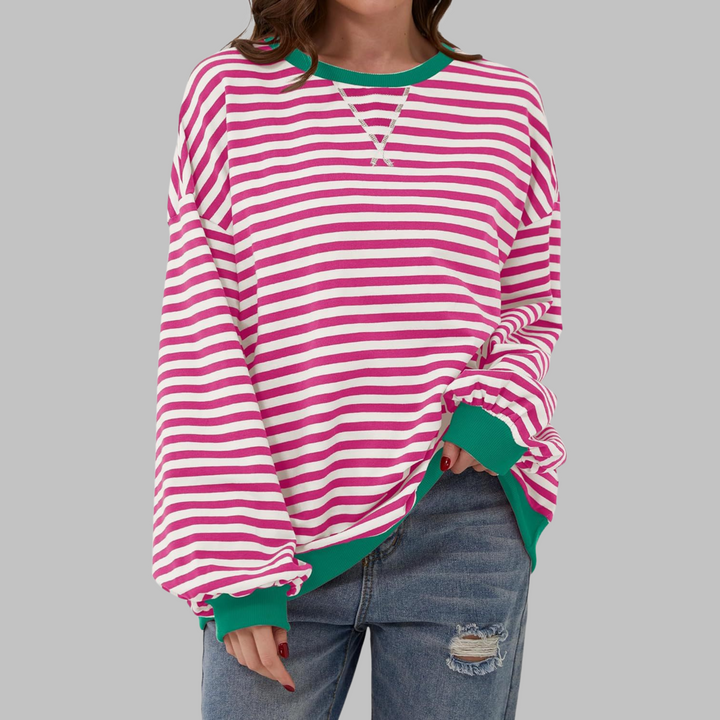 Helyria - Pull femme rayé oversize confortable style décontracté hiver