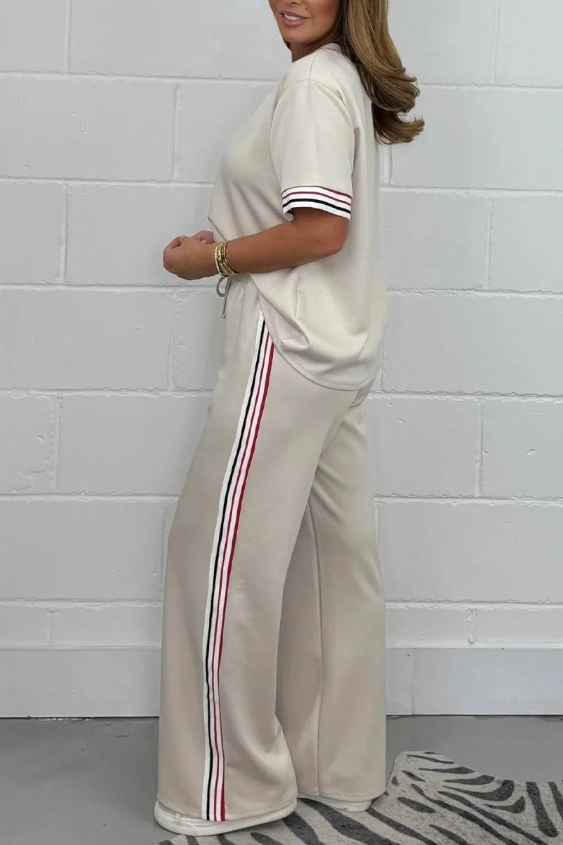 Milla - T-shirt à manches courtes avec rayures latérales et pantalon de jogging pour femme