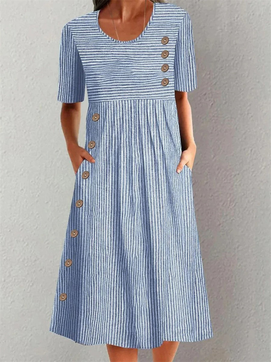 Lunara - Robe midi en coton rayé