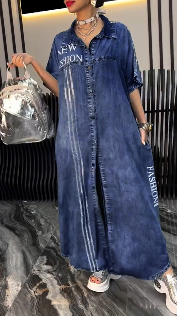 Fiora - Robe en denim Tencel pour femme avec revers