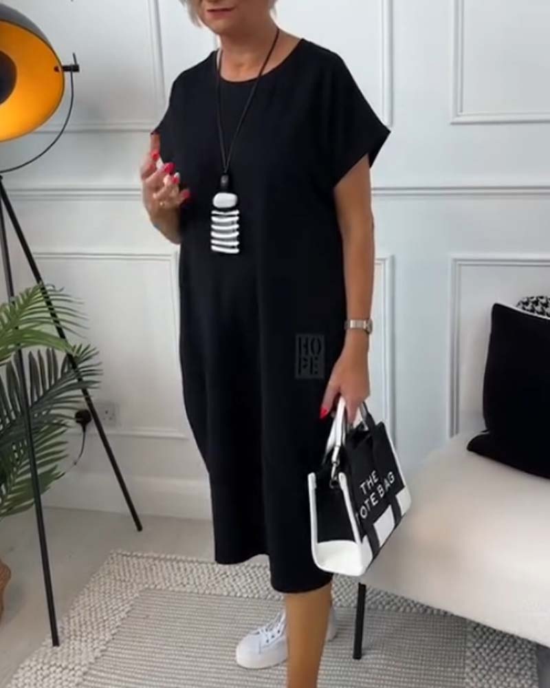 Marie - Robe Décontractée à Manches Courtes avec Imprimé Lettre pour Femme