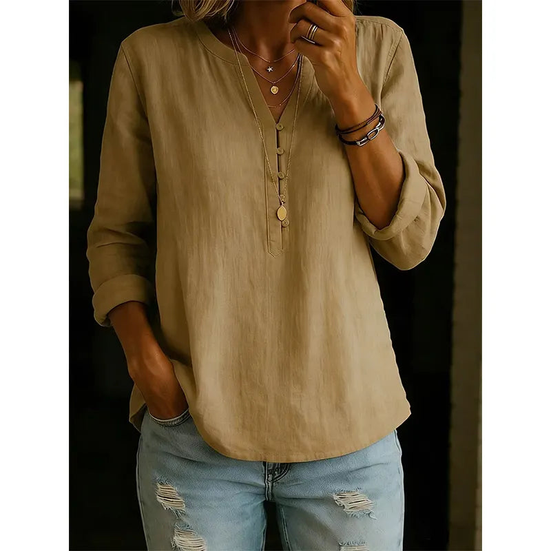 Vaelis - Chemise femme ample col V avec boutons