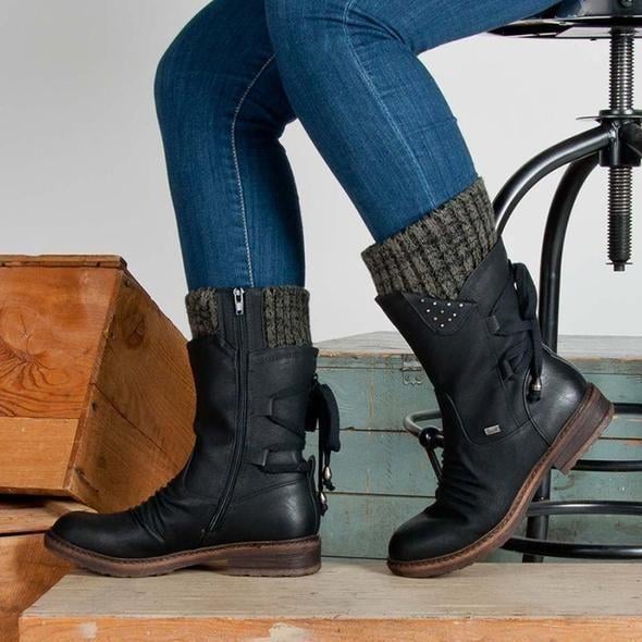 Ovelina - Bottines chaudes à lacets pour femmes pour l’hiver