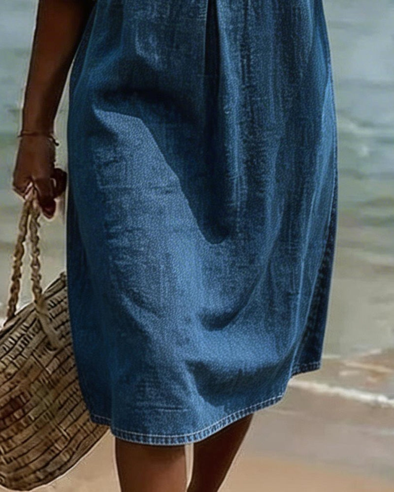 Fynorae - Robe femme jean manches volants coupe fluide été plage