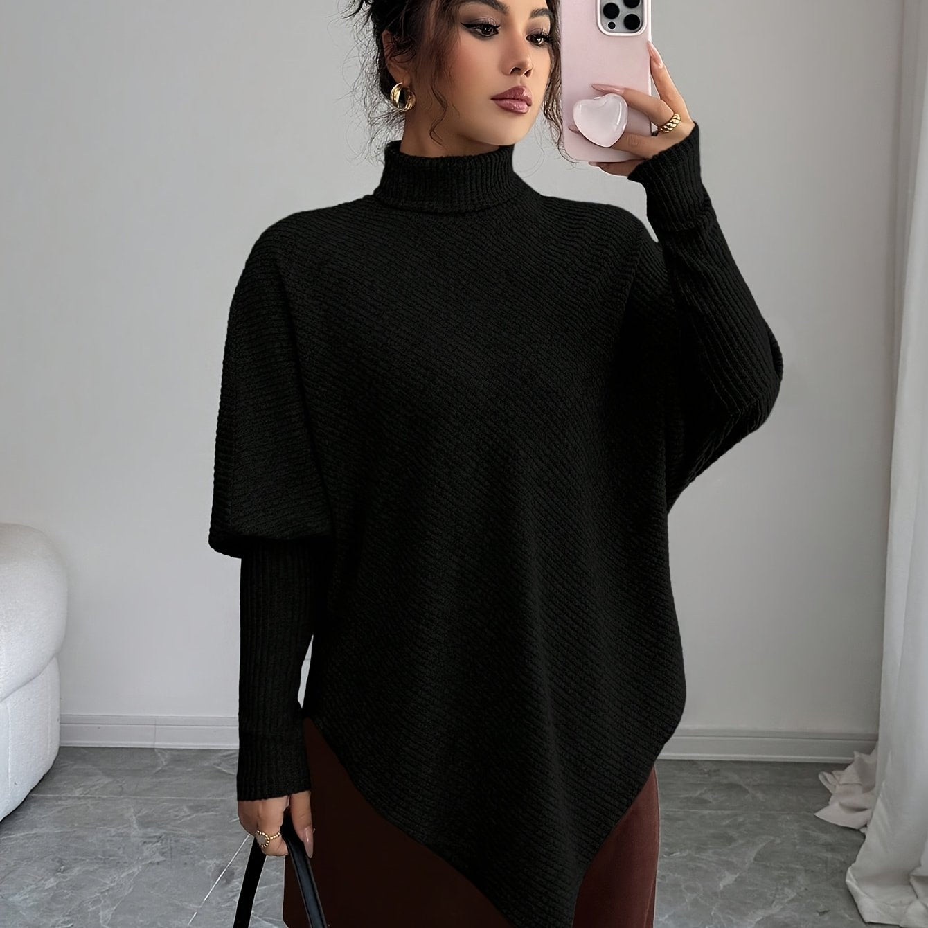 Ilyssa - Pull Asymétrique Col Montant Élégance Moderne