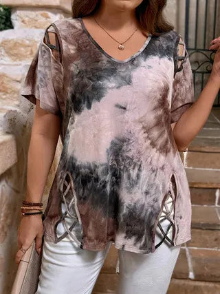 Elowra - Blouse femme col V avec imprimé cœurs