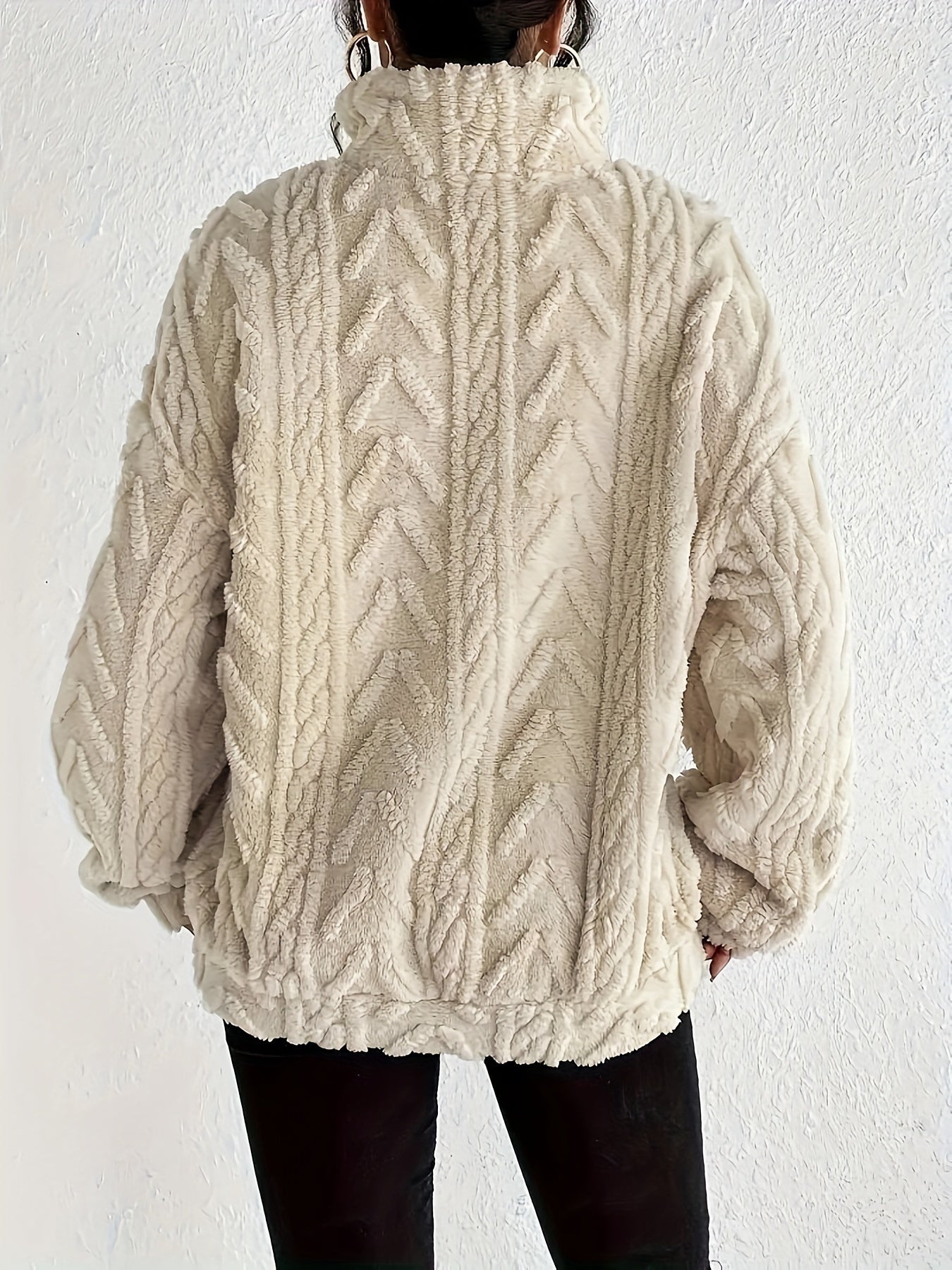 Claudette - Sweatshirt Luxe en Fleece à Tricot Cable