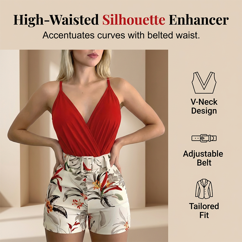 Talyndra - Ensemble Tropical Élégant avec Short Taille Haute et Col V