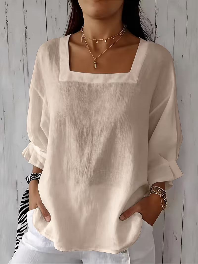 Renske - Blouse femme  à col carré et manches longues