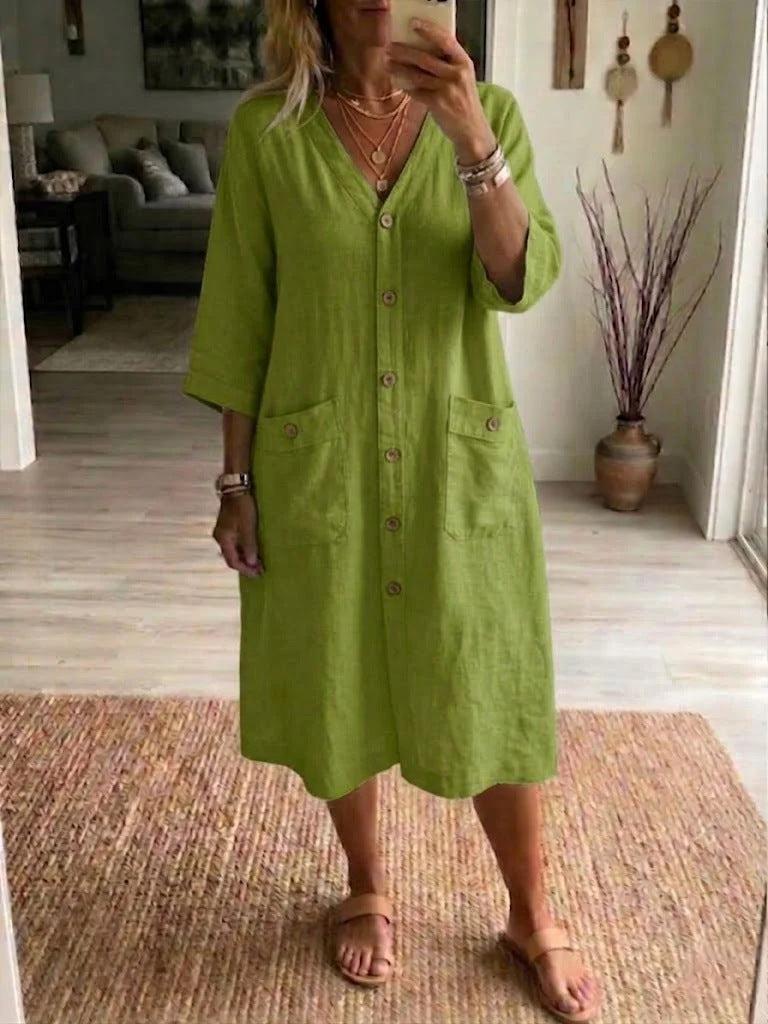 Oryssa - Robe Femme Ample Boutonnée Style Léger Pour Journée Active