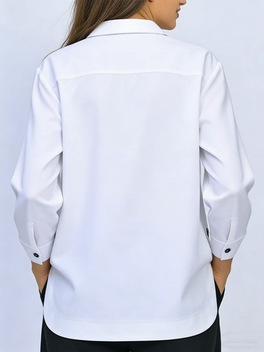 Pryxa - Chemisier femme col classique ouverture élégante manches longues minimaliste