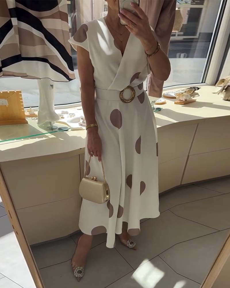 Kalessae - Robe midi femme à pois avec décolleté en V