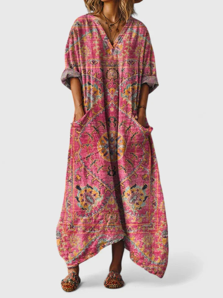 Grazelle - Robe Longue Fluide Imprimée Style Bohème Élégant