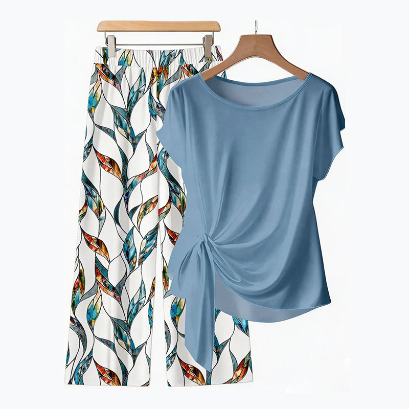 Bryselle - Ensemble femme deux pièces avec haut noué et pantalon imprimé fluide