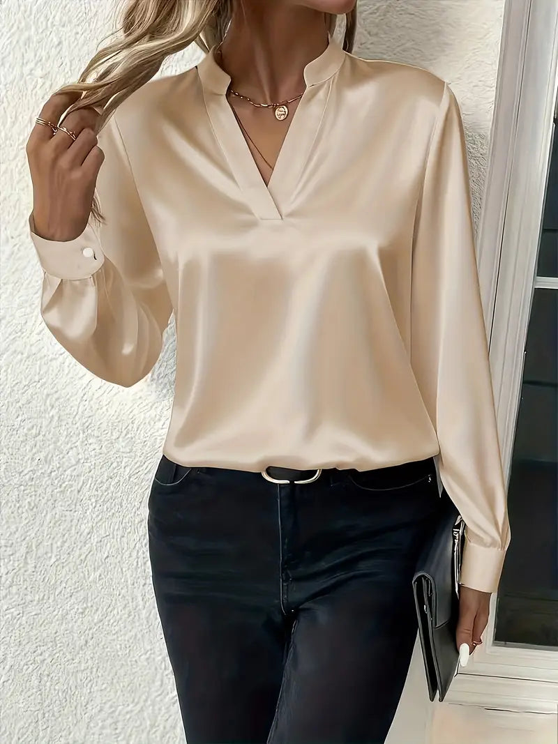 Mariselora - Blouse Satinée Élégante au Col Drapé Féminin