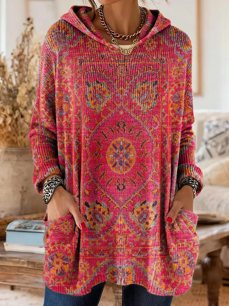 Hynessa - Tunique femme à capuche imprimée coupe ample style décontracté moderne