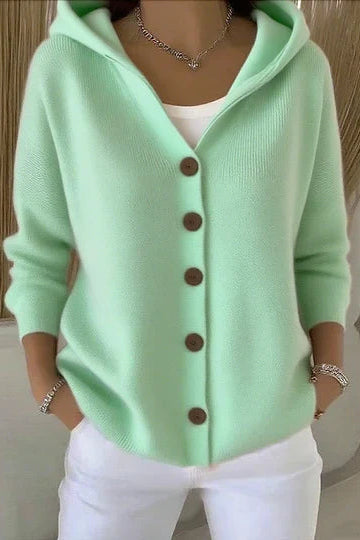 Laraine - Cardigan femme à capuche avec boutons et coupe ample