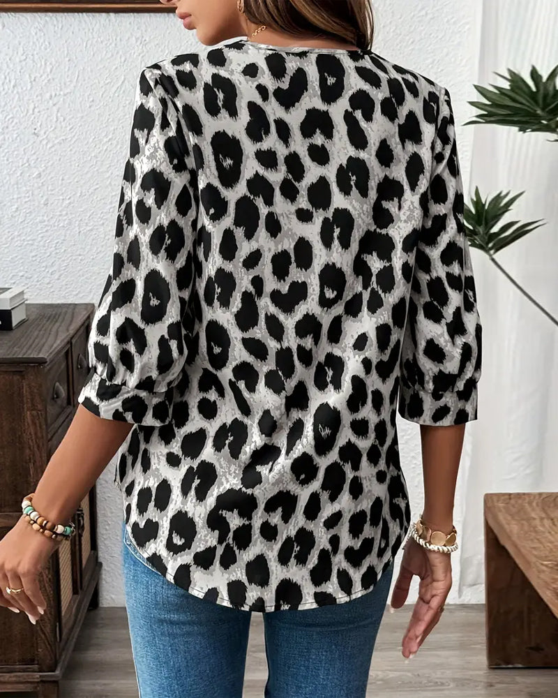 Astoria - Blouse à Manches Mi-Longues Imprimé Léopard Large