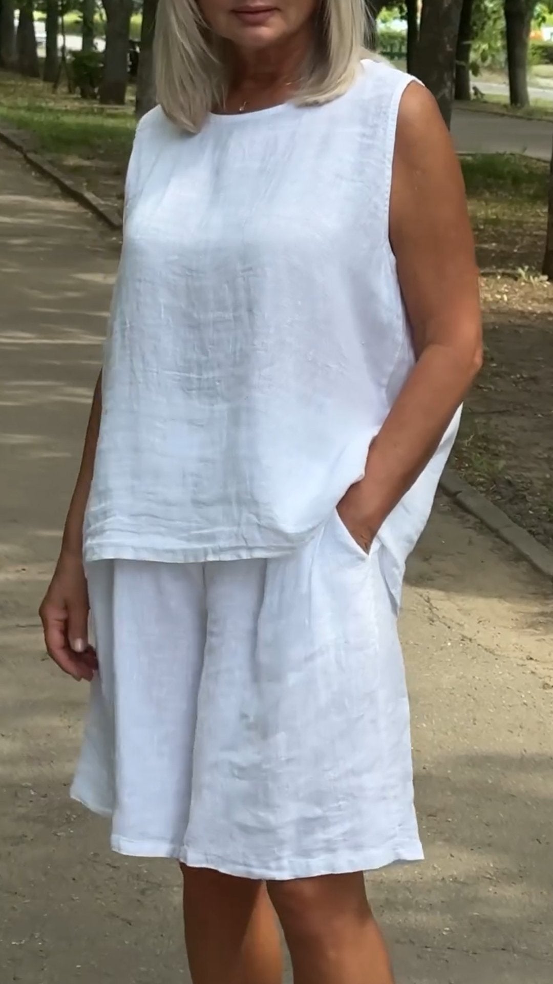 Jovessae - Ensemble femme sans manches à col rond et coupe fluide
