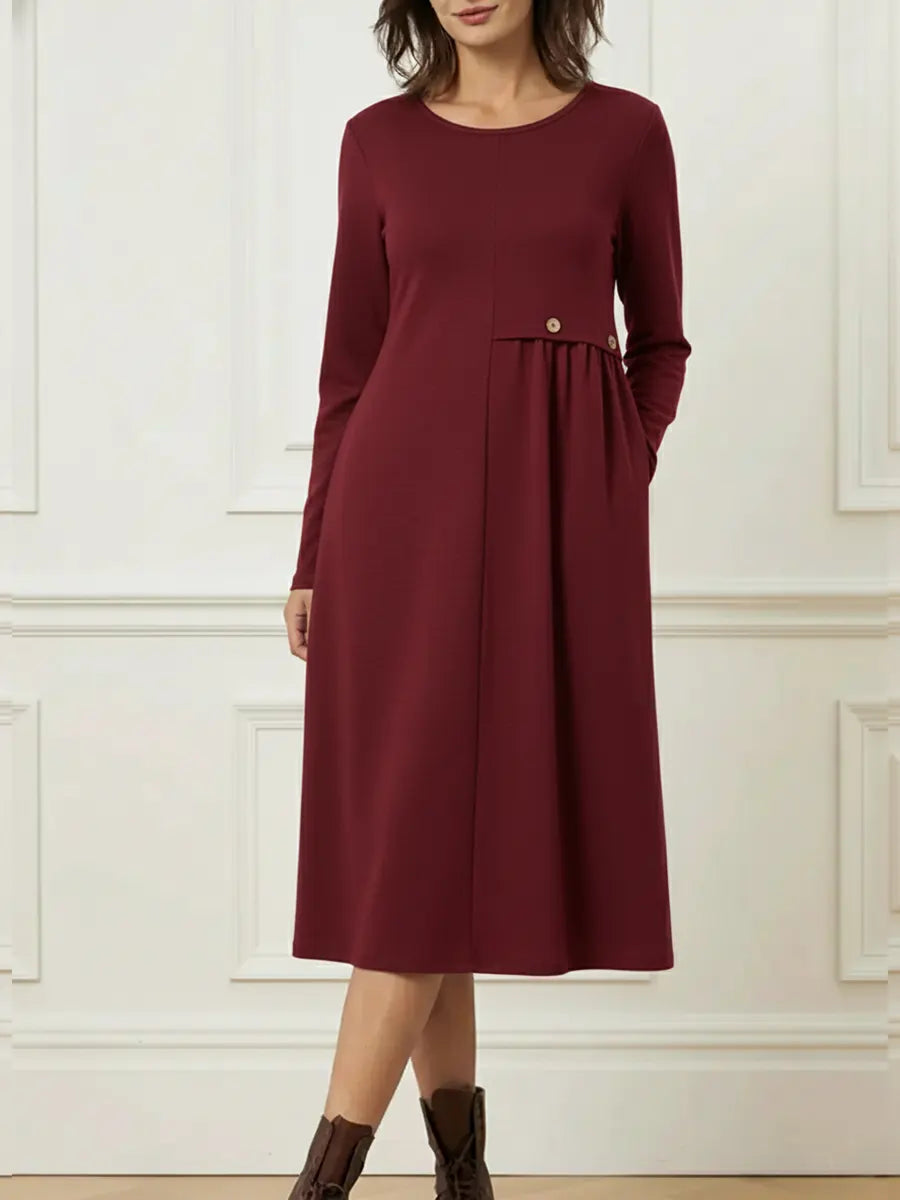 Helisavelle - Robe Midi en Coton à Manches Longues au Style Décontracté