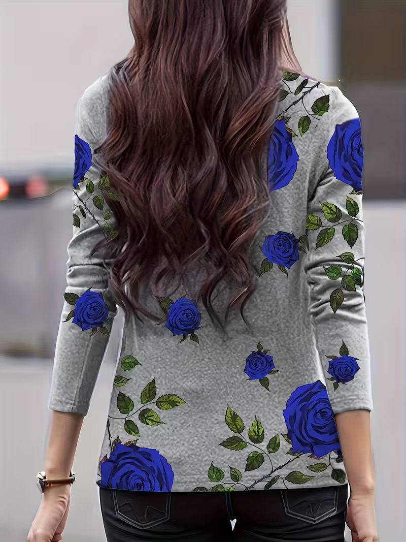Tineke - Women's high-neck floral long-sleeve top