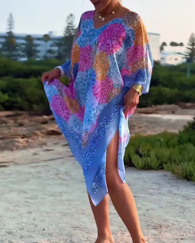 Noriellea - Robe de plage imprimée femme à manches chauve souris