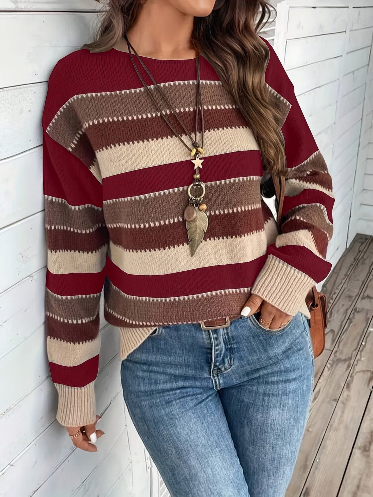 Lucette - Pull femme rayé en maille à manches longues